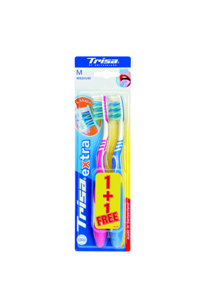 Trisa Extra Duo Medium Toothbrushes, 1 +1 FREE 626422 Multicolor
