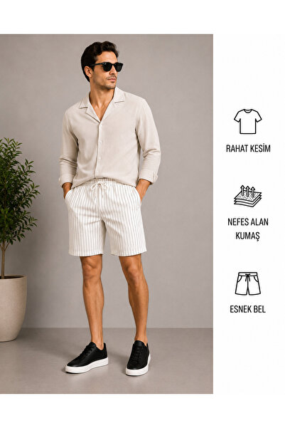 WENMİNG Bürümcük Crinkle Fabric Summer Men's Shirt and Crepe Shorts Top and B...