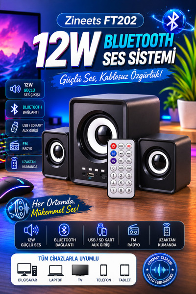 Zineets Bluetooth Hoparlör 3.5mm Jack Kablolu Bilgisayar Hoparlörü Müzik 2 1 ...
