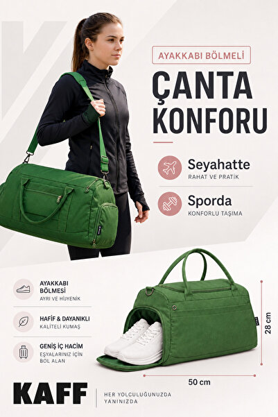 KAFF Geantă de sport și călătorie din material kaki, cu compartiment pentru î...