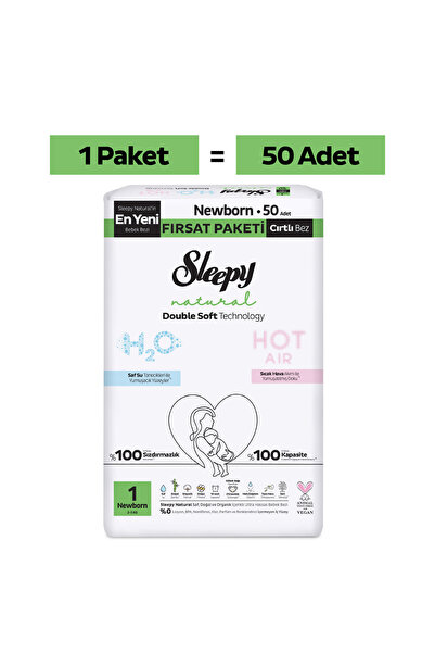 Sleepy Natural Double Soft Ultra Paket Bebek Bezi 1 Numara Newborn 50 Adet