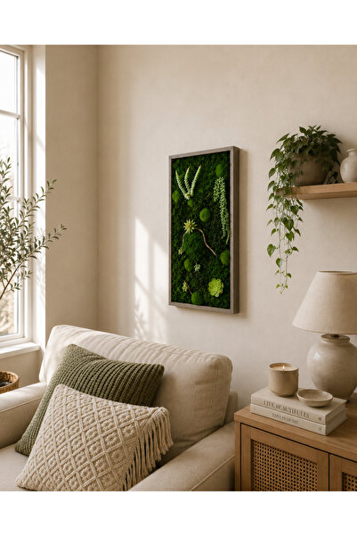 Mossy Decor Dekoratif Yosun ve Sukulentli Duvar Tablosu - El Yapımı Yosun Sanatı