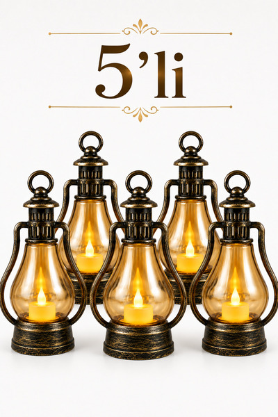 Soft Kare 5'li LED Mum Gaz Lambası Tipi-Retro Vintage Pilli - Dumansız Alev E...