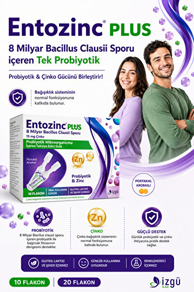 ENTOZİNC إنتوزينك بلس 8 جيجا بروبيوتيك و15 ملغ زنك بنكهة البرتقال 10 قوارير