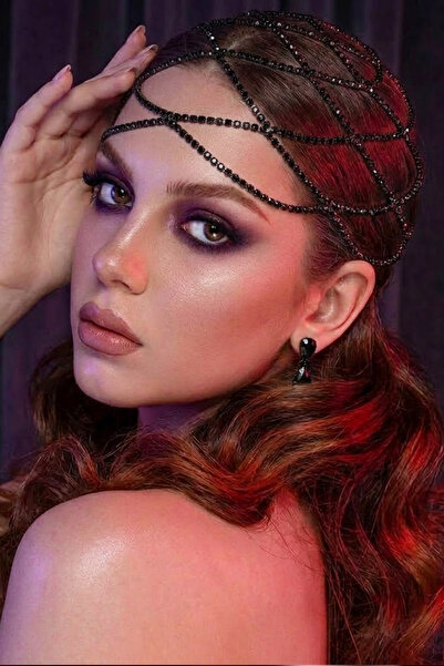 PERLMUTT Lanț de păr din piatră neagră, accesoriu pentru cap cu henna pentru ...