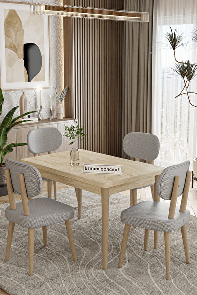 UZMHOME 70 x 110 Sabit Traverten Mutfak Masa Takımı 4 Sandalyeli