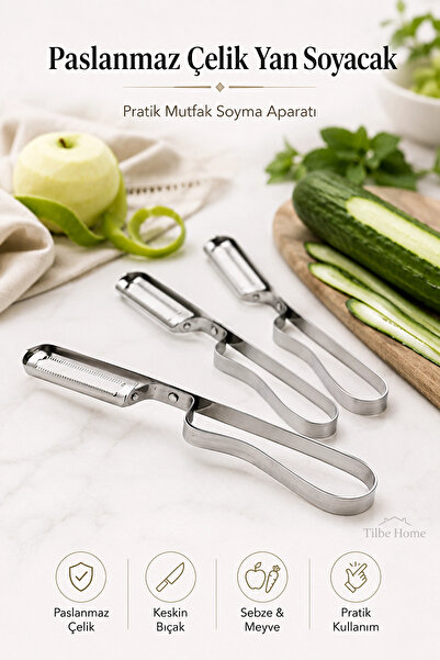Tilbe Home Paslanmaz Çelik Sebze Patates Yan Soyacak Aparatı Lüks Metal Yan Soyacak Patates Sebze Soyacağı