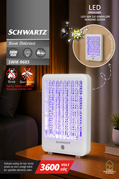 schwartz SWIK-9603 Şarjlı Sinek Öldürücü | 3600V Elektrik & UV LED Tuzak & 12...