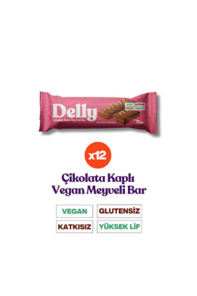 Delly 12 Adet Çikolata Kaplı - Bademli & Çilekli Meyveli Bar 35g