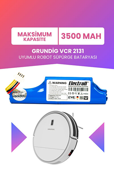 ELECTROLL GRUNDİG VCR 2131 Uyumlu Batarya (MAKSİMUM KAPASİTE) 3500mah Pil Rob...
