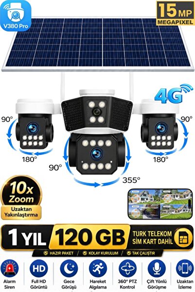 SONREİR RX95G Solar Güvenlik Kamerası Türkçe 4G Sim Kartlı PTZ Hareketli Gece...