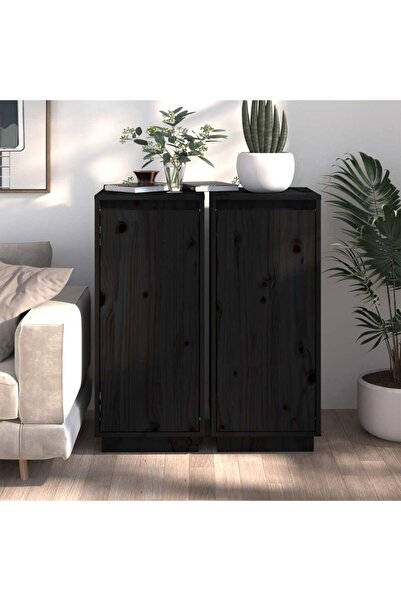 Concept Servante, 2 buc., negru, 31,5x34x75 cm, lemn masiv de pin