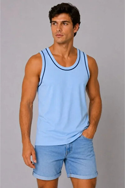 Generic Brand Men's Athlete Crew Neck Sleeveless Summer Tank Top - Light Blue