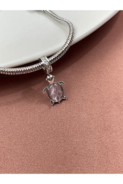 BURÇİN AKSESUAR Uyumlu Pembe Renk Murano Camlı Kaplumbağa Bileklik Charmı
