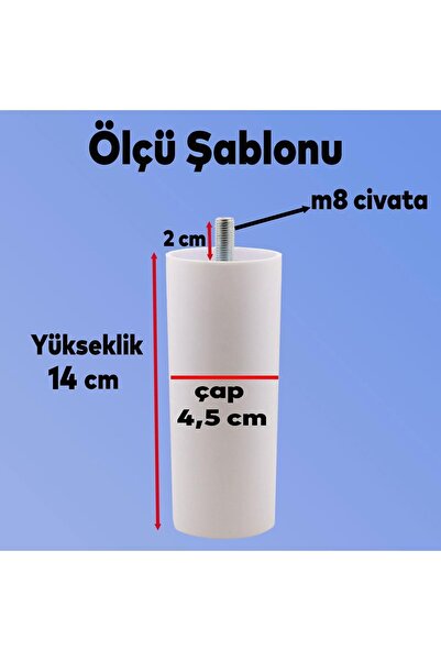 NZB Mobilya Baza Koltuk Tv Ünitesi Ayakları Silindir Kanepe Gizli Orta Destek Ayağı 14 cm Beyaz
