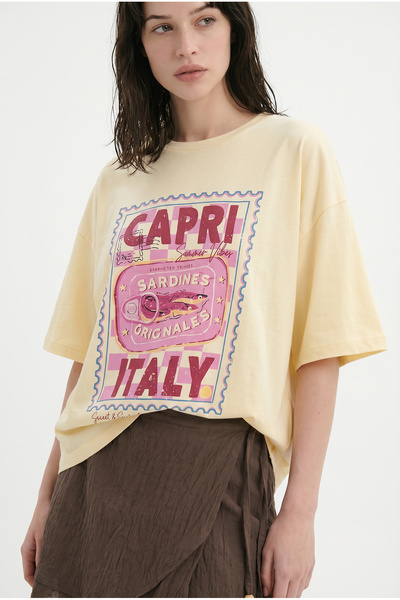 Quzu Capri Italy Printed T-Shirt Yellow
