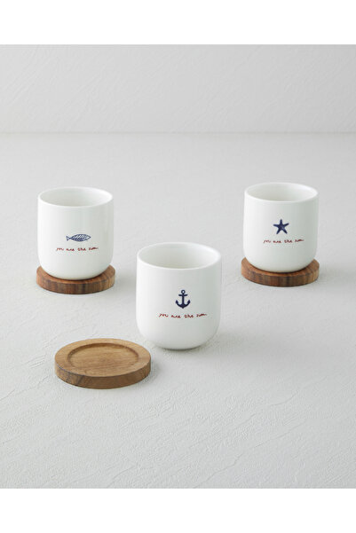 English Home Mariner Sun Stoneware 6 Piece 3-Person Cup 150 ml Blue-Red