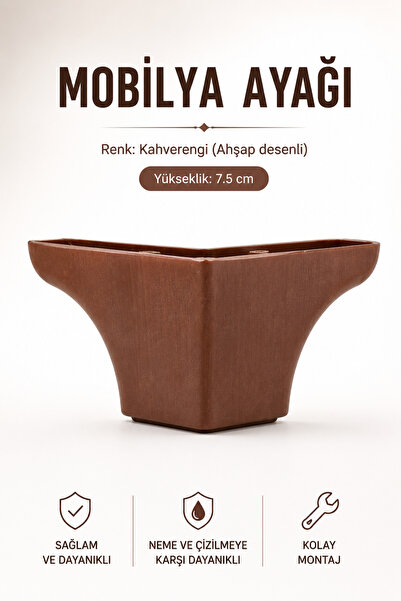 NZB Lüks Mobilya Kanepe Sehpa Puf Koltuk Ayağı 7.5 Cm Kahverengi Ahşap Desenl...