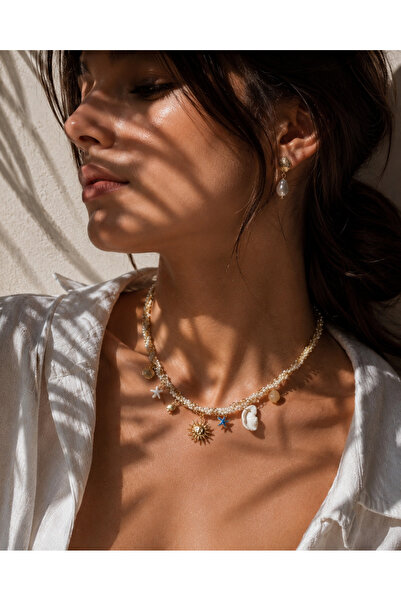 Le'Sluette İnci Detaylı Çoklu Charm Kolye Vintage Stil Premium Hediye