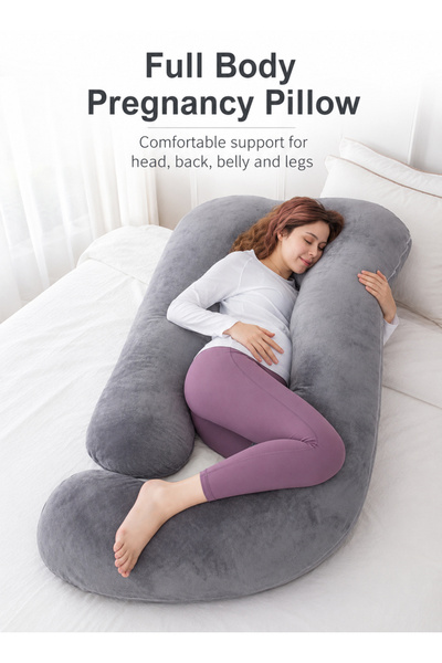 Pomefar U-Shaped Full Body Pregnancy Pillow, Grey Maternity Support Pillow wi...