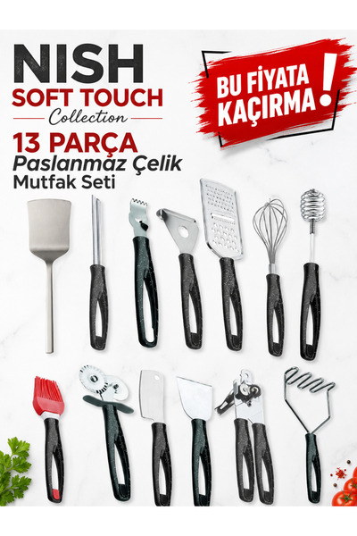 Birpa "NISH SOFT TOUCH Collection" 13 PARÇA Paslanmaz Çelik Mutfak Seti