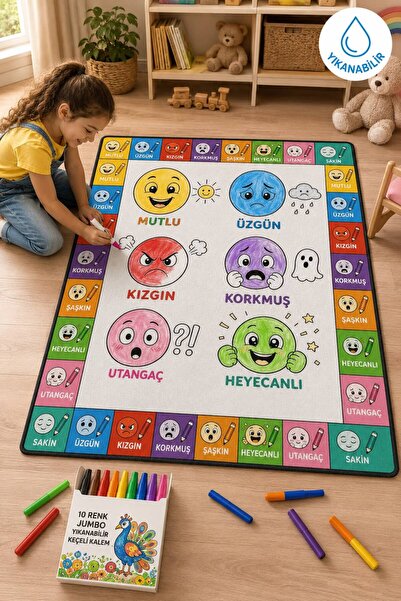 Nizal Home Eğitici Yıkanabilir Tekrar Boyanabilir Çocuk Odası Oyun Matı Boyam...