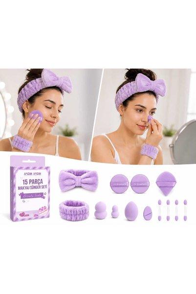 NURDAY Makeup Sponge/Powder Sponge/Water Absorbing Towel Bracelet Set 14-Piece Towel with Lila Ribbon Figures Hair Band/Makeup Sponge