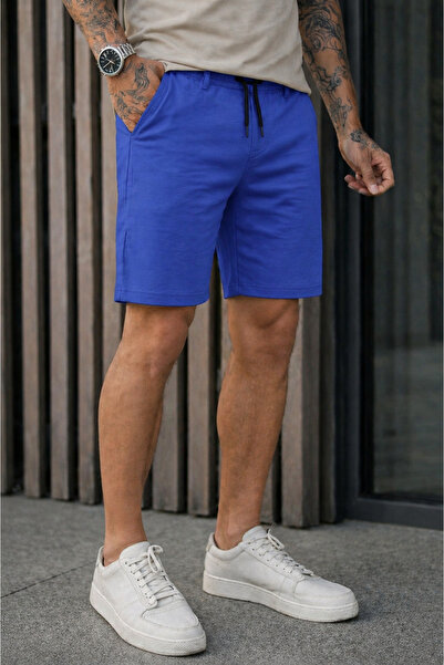 DAMGA JEANS Men's Regular Fit Blue Basic Shorts with Pockets and Drawstring W...