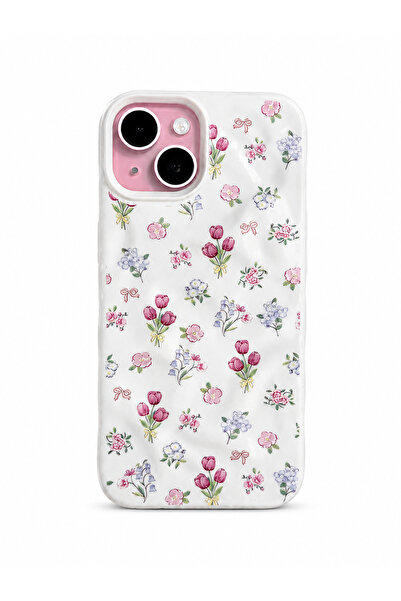 QUSCHU İphone 14 Plus-15 Plus Uyumlu Dalgalı Çiçek Desenli Yumuşak Silikon Te...