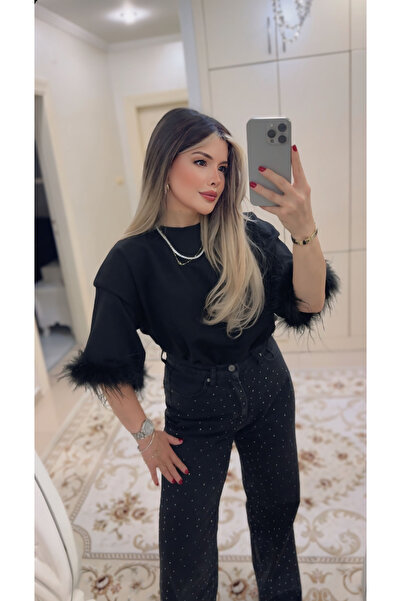 DENİZ Vatkalı Tüy Detaylı Tshirt