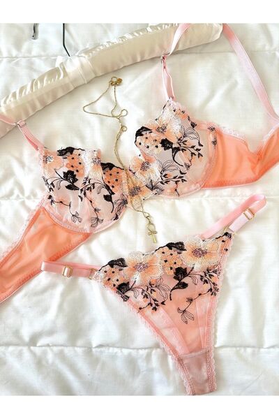 Feruzdesign Σετ Βαμβακερό Σουτιέν Lisa Floral Powder Underwire