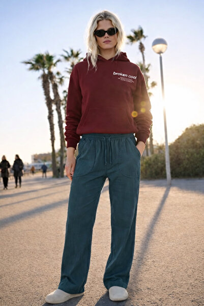 DAMGA JEANS Γυναικείο ψηλόμεσο ελαστικό λινό παντελόνι K.Χακί