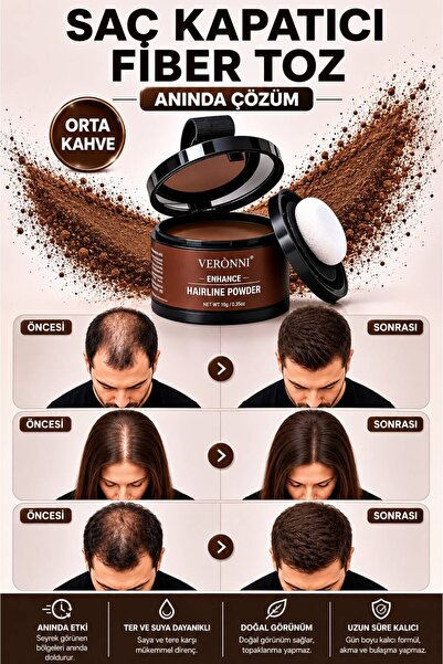 hb skin care Yeni Nesil Saç Dolgunlaştırıcı Orta Kahve Boya Pudra | Seyrek Sa...