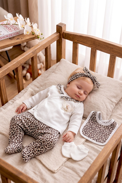 Babymod Leopard Printed 5 Piece Baby Girl Hospital Outlet Baby Set