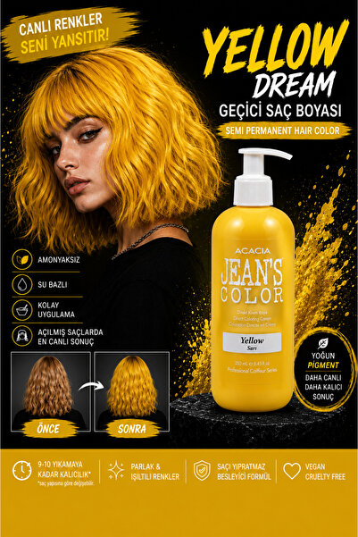jeans color Amonyaksız Renkli Saç Boyası Sarı 250ml. Kokusuz Su Bazlı Yellow ...