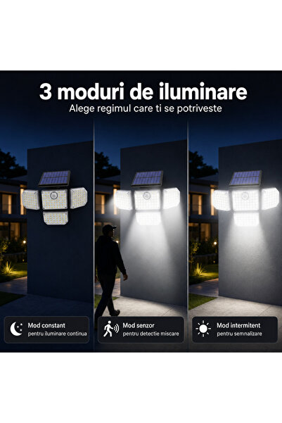 G-Merc Lampa Solara LED Exterior 3000lm, 181 LED, Senzor, 3 Moduri, IP65, 2400mAh, Telecomanda, Baterie 10h