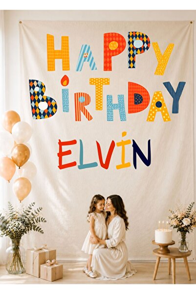 Puppetzzz Kişiye Özel Doğum Günü Duvar Örtüsü Flama – Pastel Renk Happy Birth...