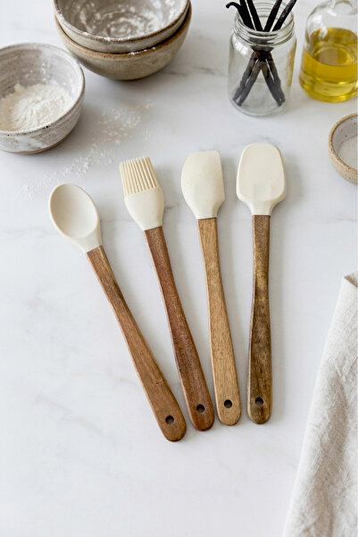 Kitchen Life 4'lü Silikon ve Akasya Saplı Mutfak Gereçleri Seti-Spatula,Fırça...
