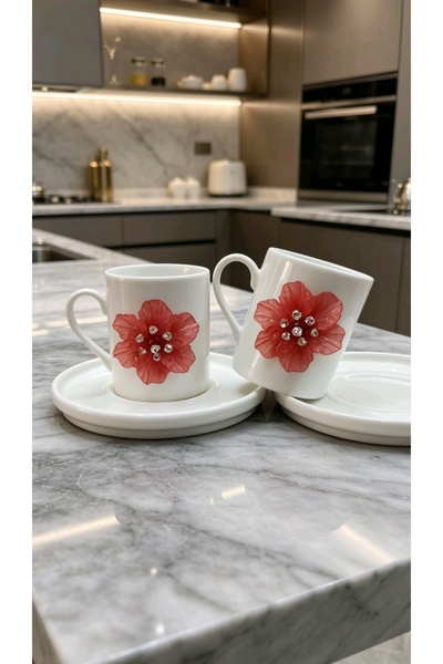 KirLiNova Red Flower 2-Piece Porcelain Cup Set
