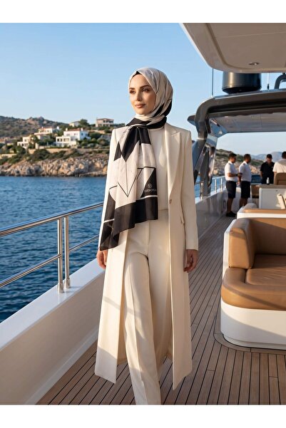 Vissona 100% İPEK MERMER DESENLİ SİYAH - KREM RENKLİ ŞAL