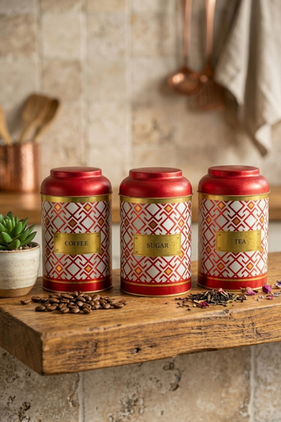 EVLE Efb04j6 Cylinder Storage Container Ø105 Set of 3, Turkish Red Set