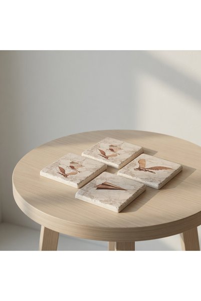 Anadolia Hezârfen and Galata Tower 4-Piece Travertine Coasters