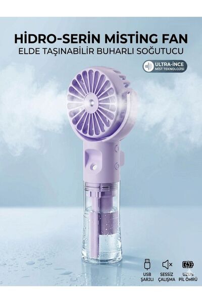 Mmctech El Tipi Sulu Buharlı Fan Şarjlı Vantilatör Mini Masaüstü El Fan Taşın...