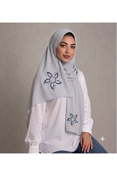 Veil Designer طرحة بنطريز بشعار التجمع الطبي رمادي قماش بوال ياباني 190*60