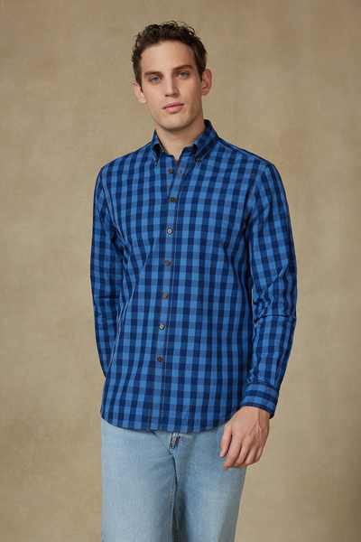 Abbate Cămașă pentru bărbați Natte denim bumbac lu Comfort Fit, albastru mari...