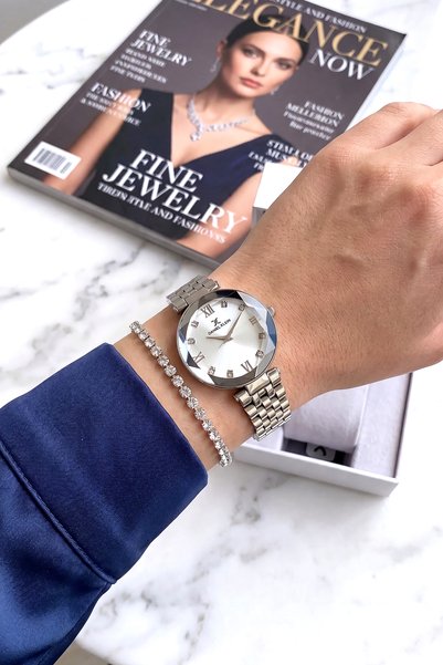 Daniel Klein 100% Original Silver Color Stainless Steel Cord Waterproof Women's Wristwatch Bracelet Gift