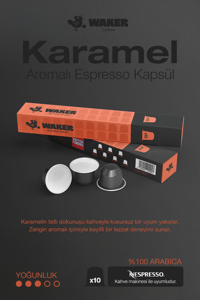 United Foods Waker Karamel Aromalı Kapsül Kahve 10 Adet – Nespresso Uyumlu