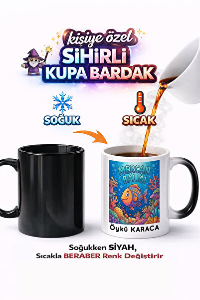 Kirbi Reklam كوب سحري من البورسلين مطبوع على الوجهين على شكل سمكة المرجان، هدية