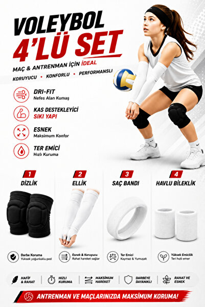 Tayzon Voleybol Seti - Voleybol Dizliği Sünger Destekli Voleybol Kolluğu Havl...