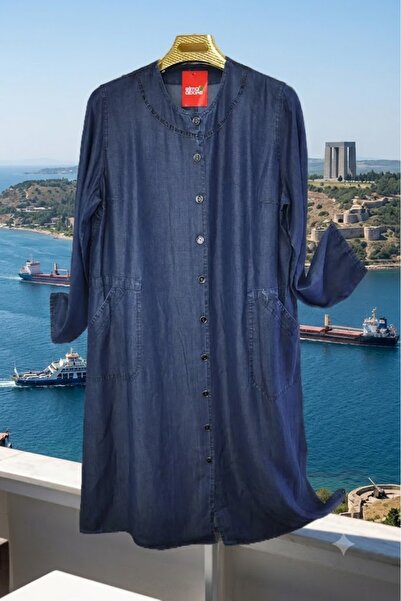 elma abone Büyük Beden Kot Ten Sel Yazlık Orta Boy Düğmeli Kap